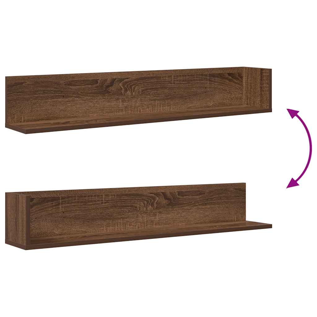 Wall Shelves 2 pcs Brown Oak 100x16.5x16.5 cm Engineered Wood