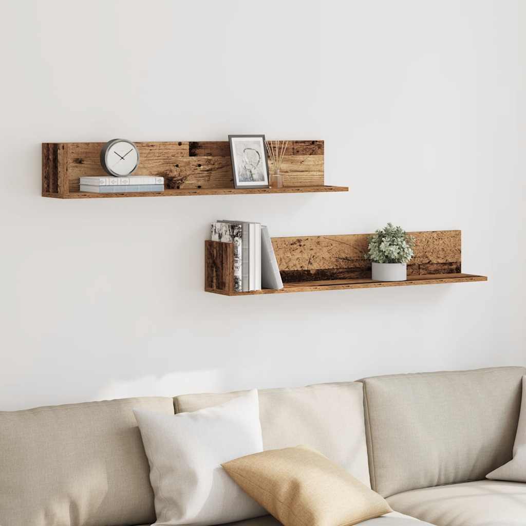 Wall Shelves 2 pcs Old Wood 100x16.5x16.5 cm Engineered Wood