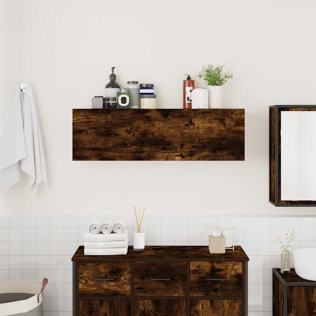 Bathroom Wall Cabinet Smoked Oak 100x25x30 cm Engineered Wood