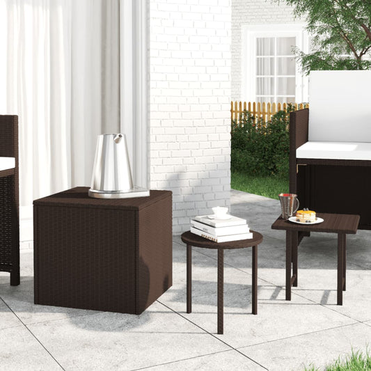 Garden Side Tables 3 pcs Brown Poly Rattan