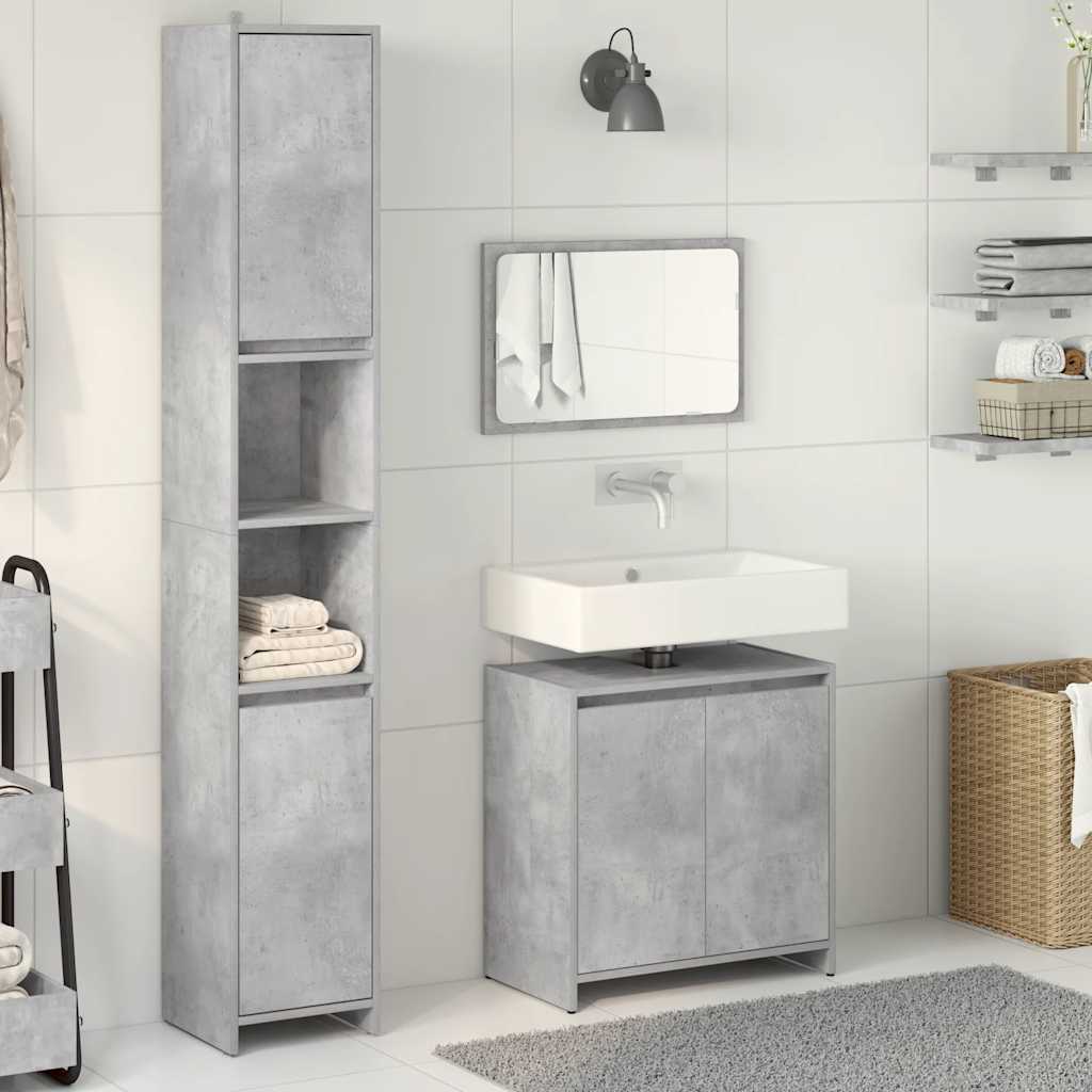 3 Piece Bathroom Furniture Set Concrete Grey Engineered Wood