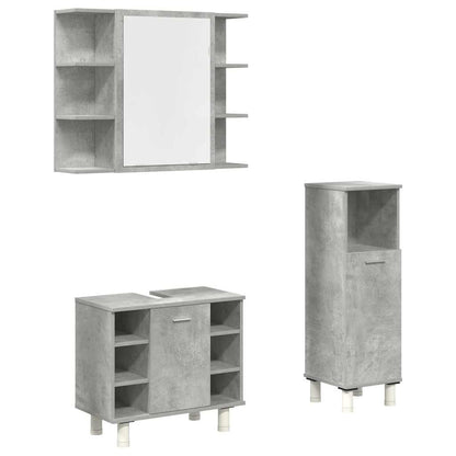 3 Piece Bathroom Furniture Set Concrete Grey Engineered Wood