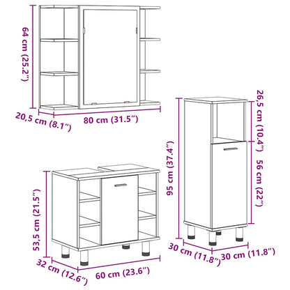 3 Piece Bathroom Furniture Set Concrete Grey Engineered Wood