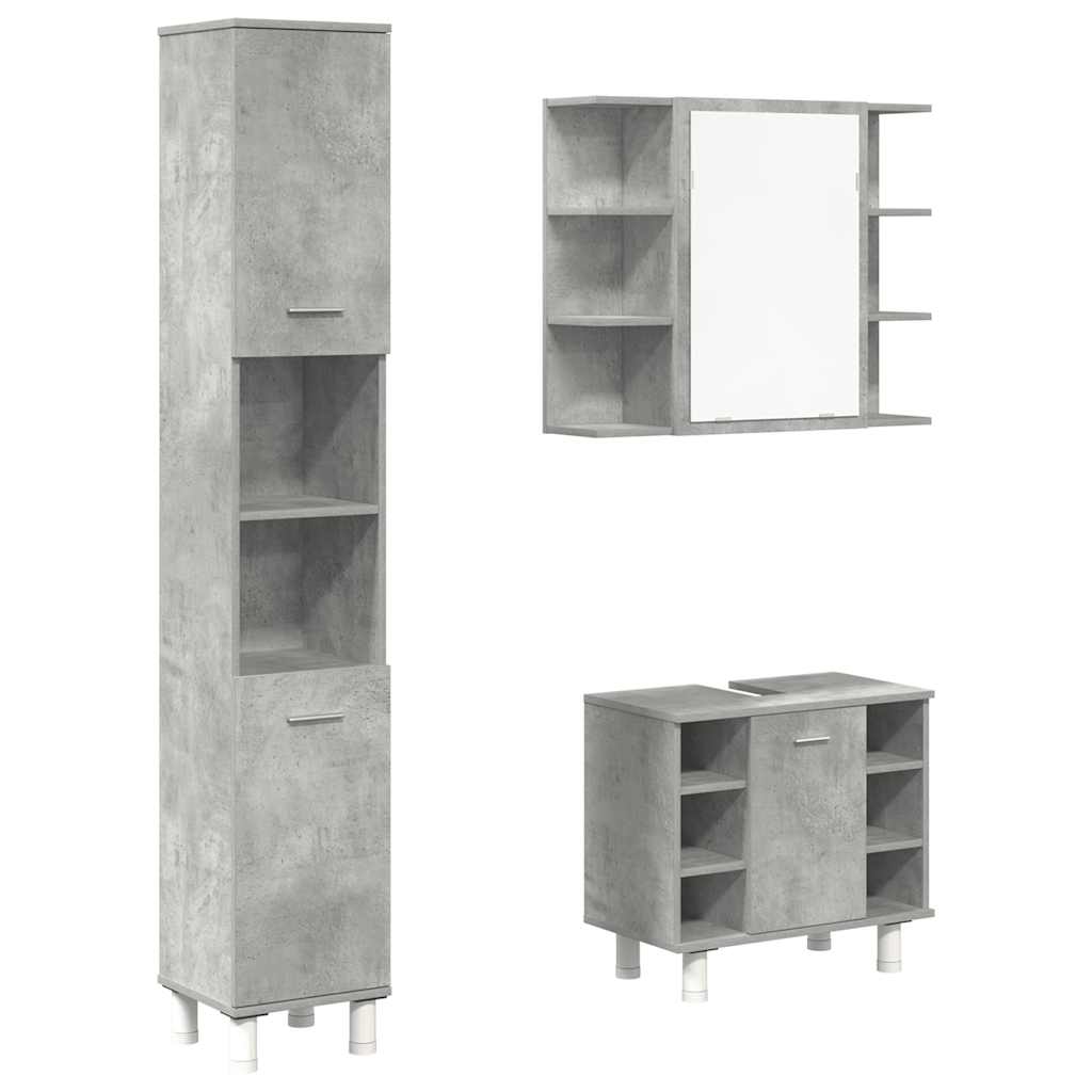 3 Piece Bathroom Furniture Set Concrete Grey Engineered Wood