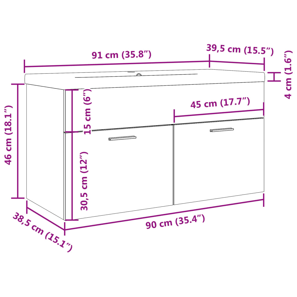 Bathroom Sink Cabinet with Built-in Basin Concrete Grey