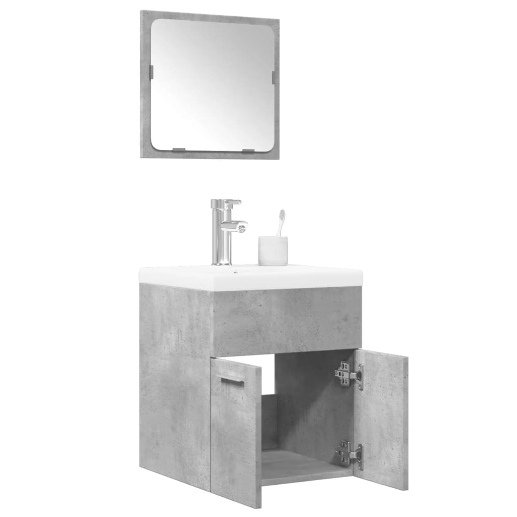 3 Piece Bathroom Furniture Set Concrete Grey Engineered Wood