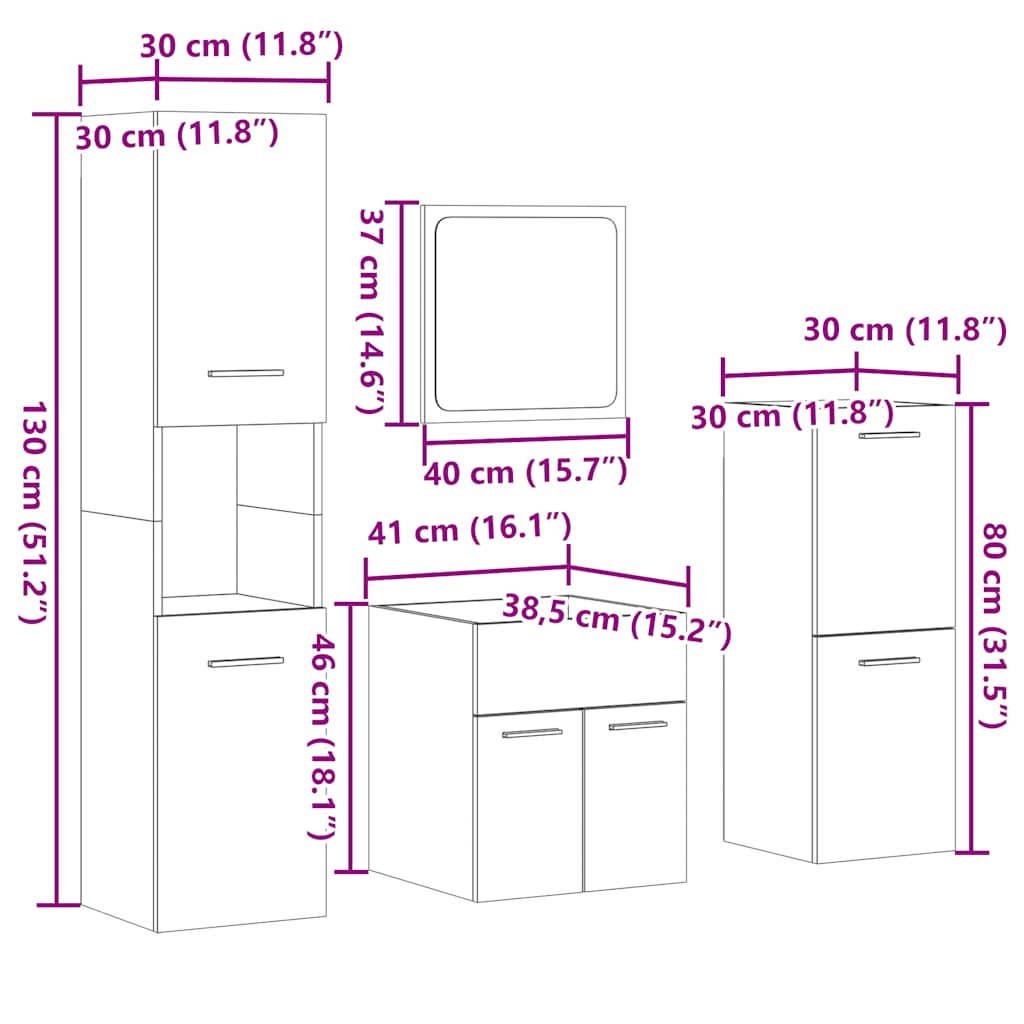 4 Piece Bathroom Furniture Set Concrete Grey Engineered Wood