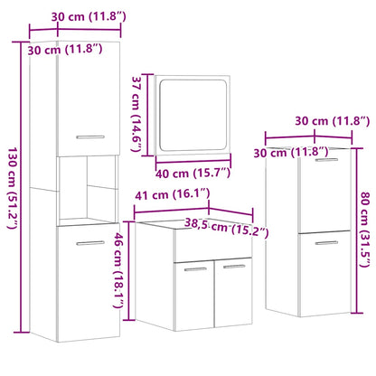 4 Piece Bathroom Furniture Set Concrete Grey Engineered Wood