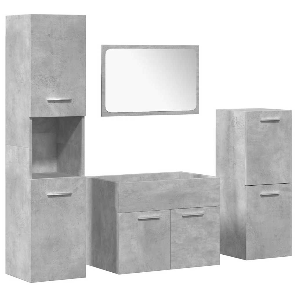 4 Piece Bathroom Furniture Set Concrete Grey Engineered Wood