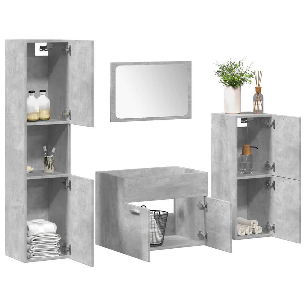 4 Piece Bathroom Furniture Set Concrete Grey Engineered Wood