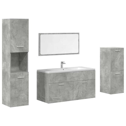 4 Piece Bathroom Furniture Set Concrete Grey Engineered Wood