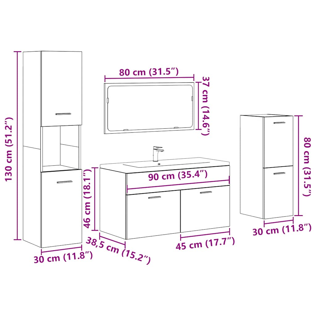 4 Piece Bathroom Furniture Set Concrete Grey Engineered Wood