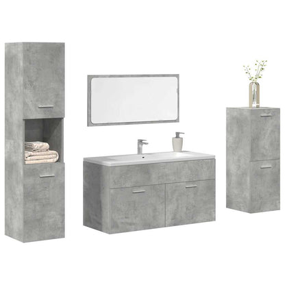 4 Piece Bathroom Furniture Set Concrete Grey Engineered Wood