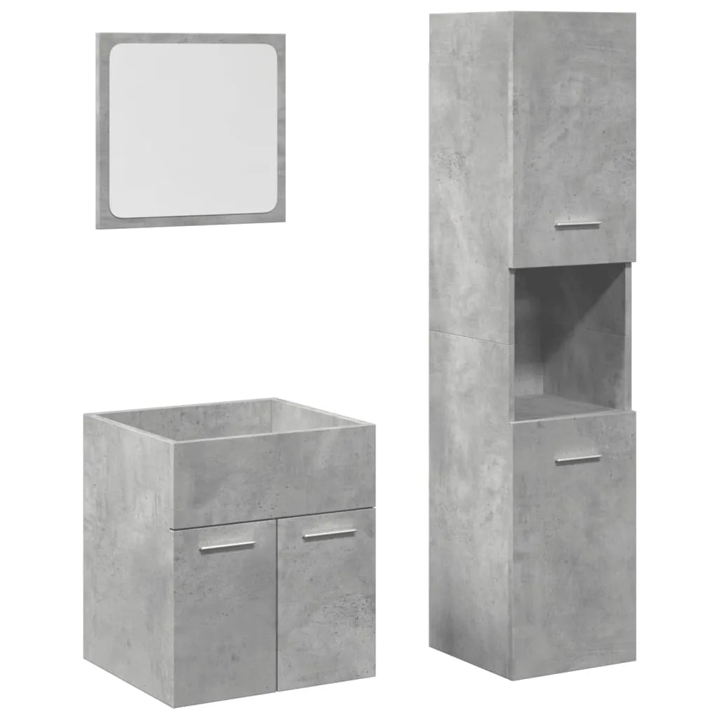 3 Piece Bathroom Furniture Set Concrete Grey Engineered Wood