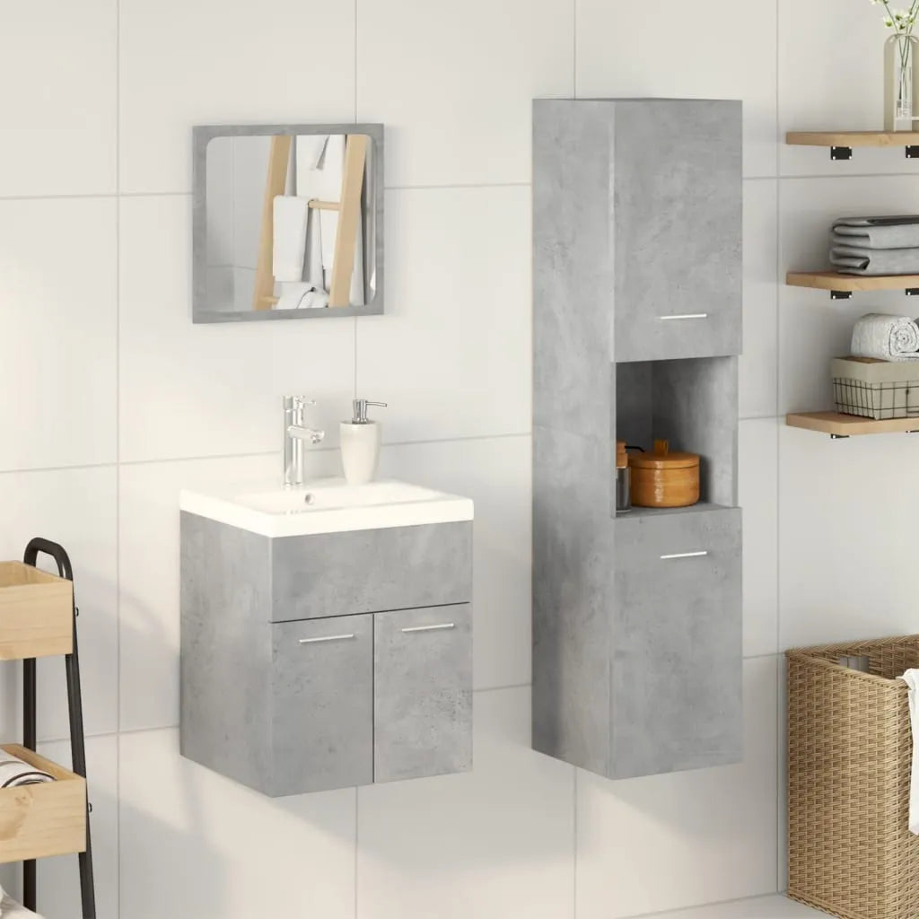 3 Piece Bathroom Furniture Set Concrete Grey Engineered Wood