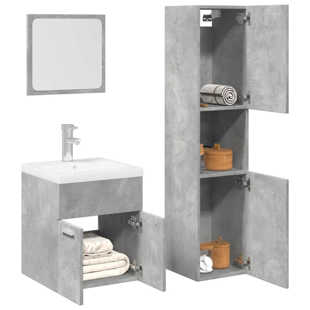 3 Piece Bathroom Furniture Set Concrete Grey Engineered Wood