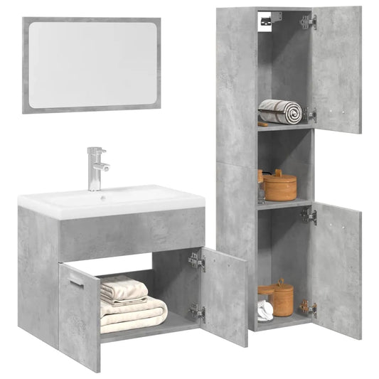 3 Piece Bathroom Furniture Set Concrete Grey Engineered Wood