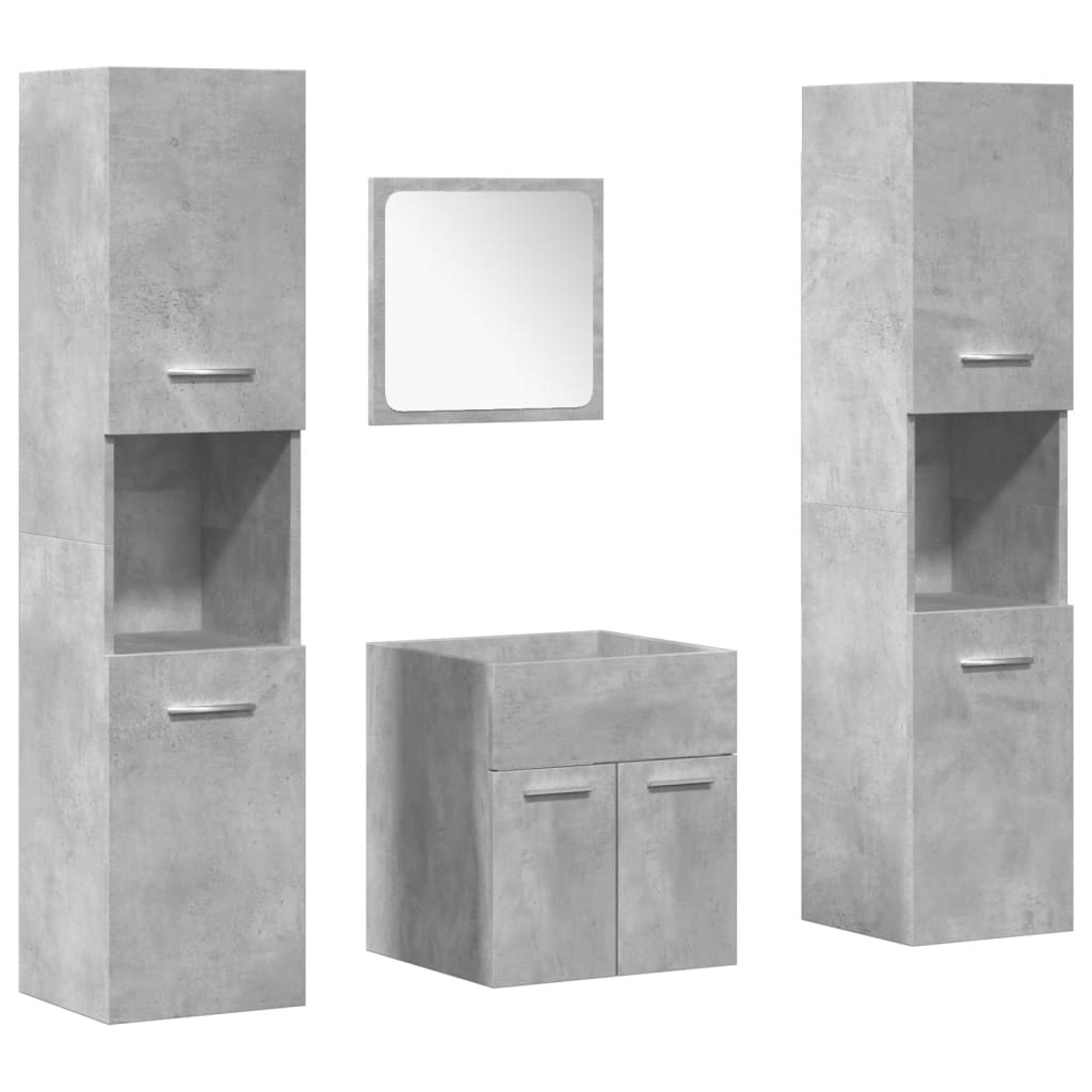 4 Piece Bathroom Furniture Set Concrete Grey Engineered Wood