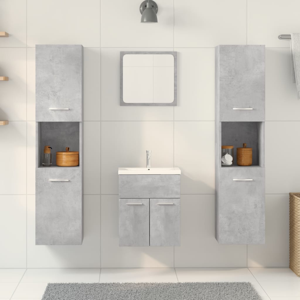 4 Piece Bathroom Furniture Set Concrete Grey Engineered Wood