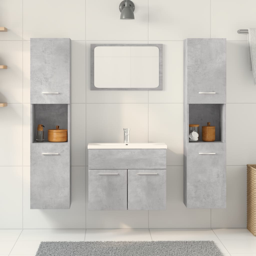 4 Piece Bathroom Furniture Set Concrete Grey Engineered Wood