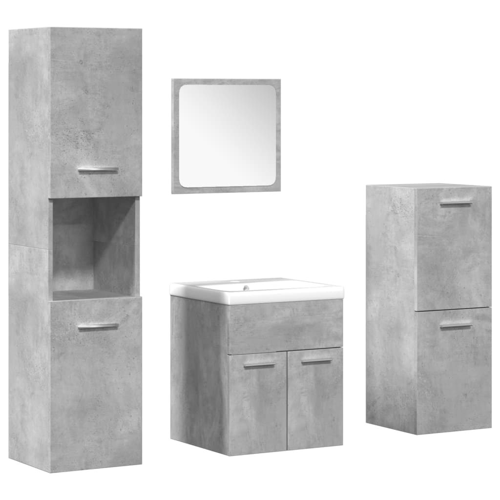 5 Piece Bathroom Furniture Set Concrete Grey Engineered Wood