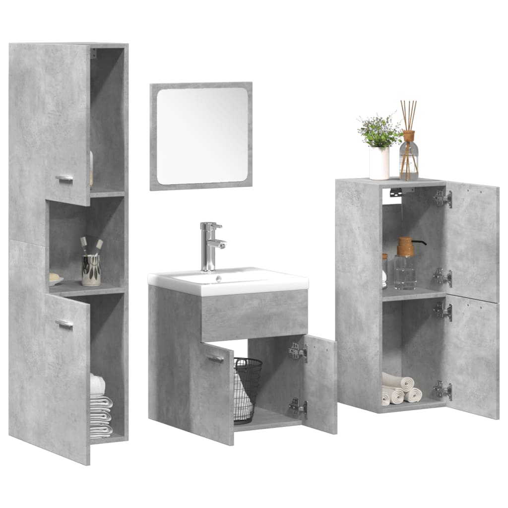 5 Piece Bathroom Furniture Set Concrete Grey Engineered Wood