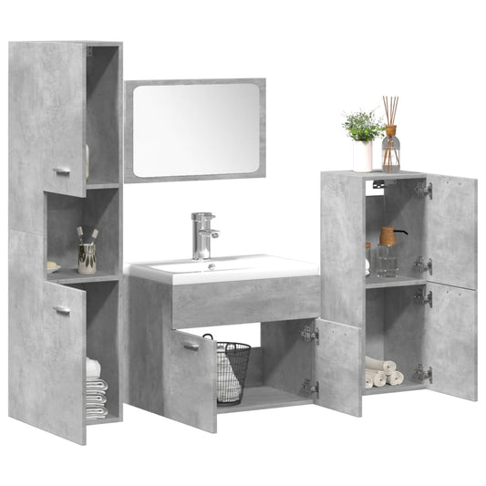 5 Piece Bathroom Furniture Set Concrete Grey Engineered Wood