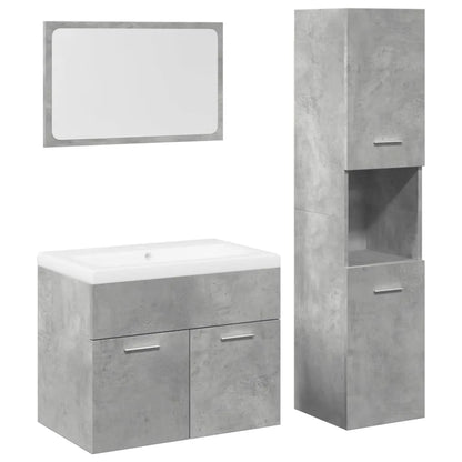 4 Piece Bathroom Furniture Set Concrete Grey Engineered Wood