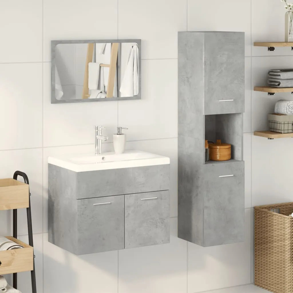 4 Piece Bathroom Furniture Set Concrete Grey Engineered Wood