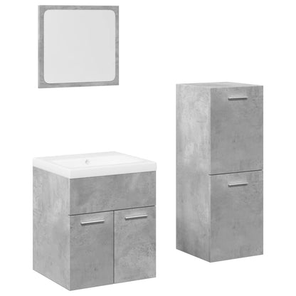 4 Piece Bathroom Furniture Set Concrete Grey Engineered Wood