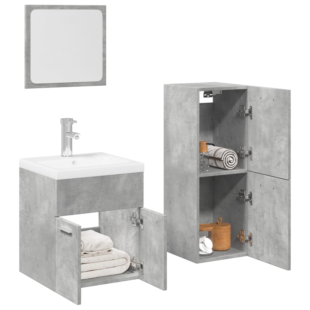 4 Piece Bathroom Furniture Set Concrete Grey Engineered Wood