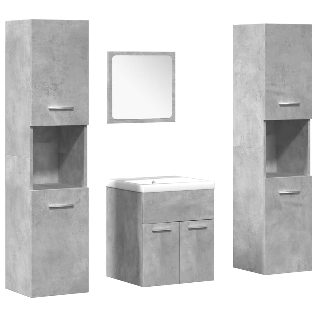 5 Piece Bathroom Furniture Set Concrete Grey Engineered Wood