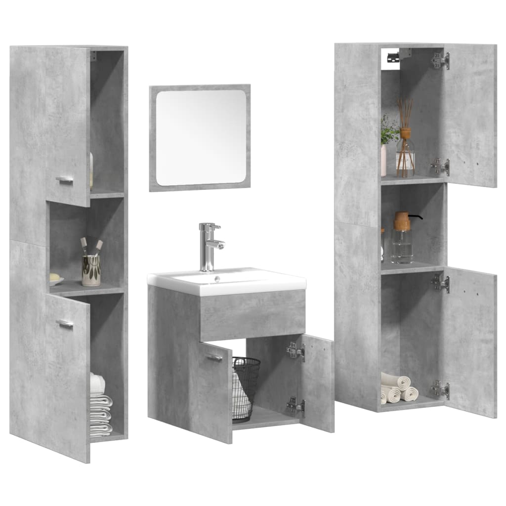 5 Piece Bathroom Furniture Set Concrete Grey Engineered Wood