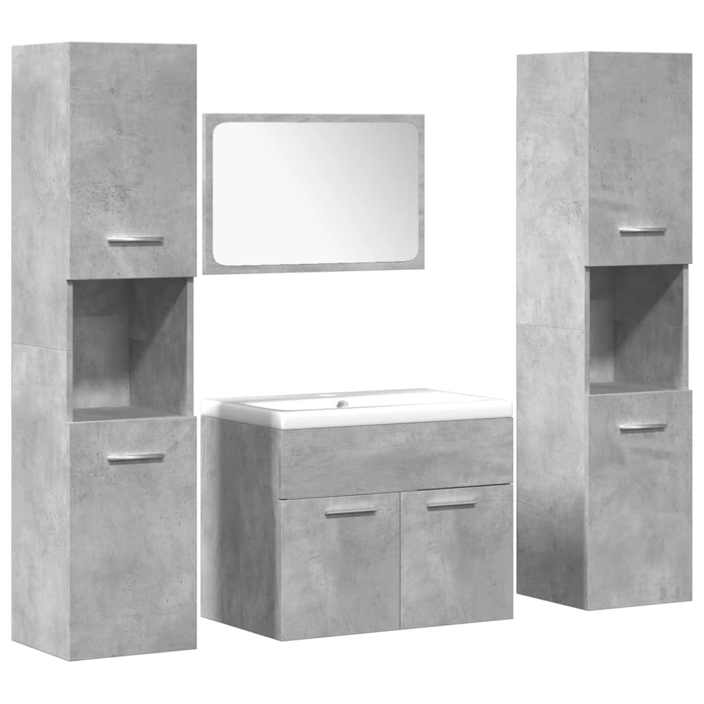 4 Piece Bathroom Furniture Set Concrete Grey Engineered Wood