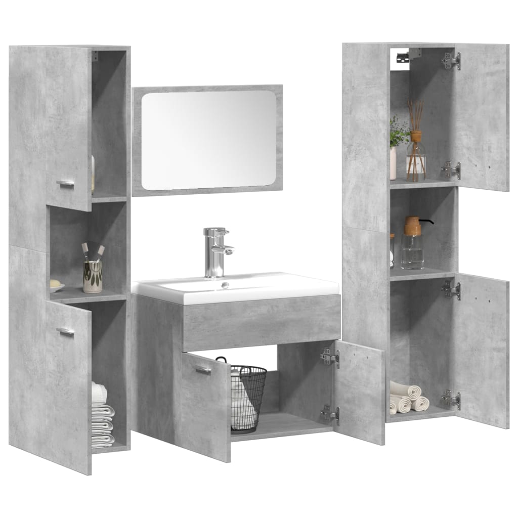 4 Piece Bathroom Furniture Set Concrete Grey Engineered Wood