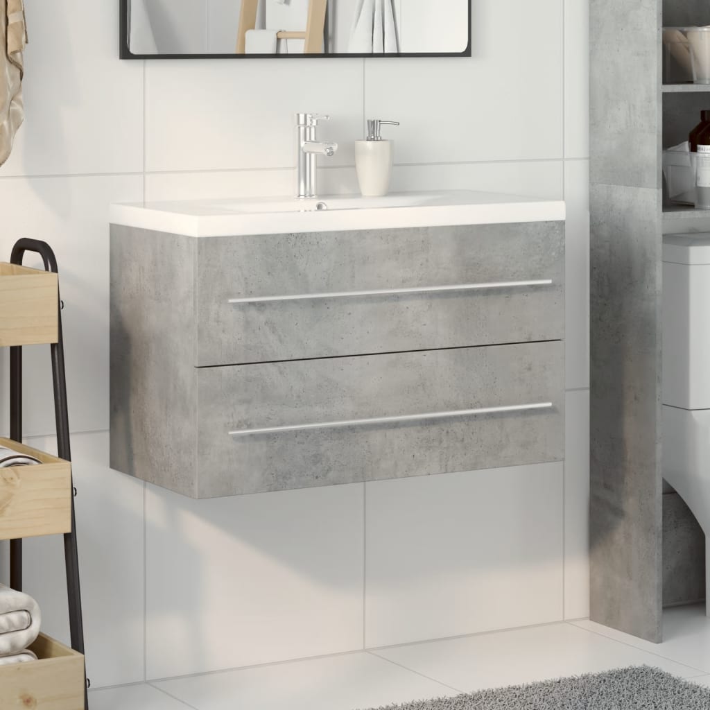 2 Piece Bathroom Furniture Set Concrete Grey Engineered Wood