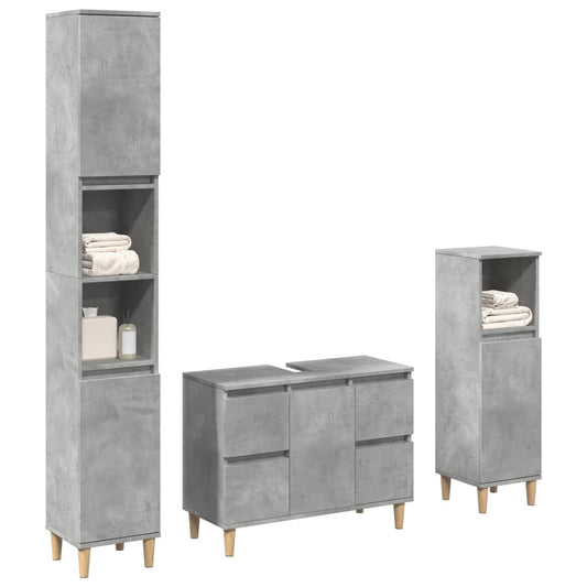 3 Piece Bathroom Furniture Set Concrete Grey Engineered Wood