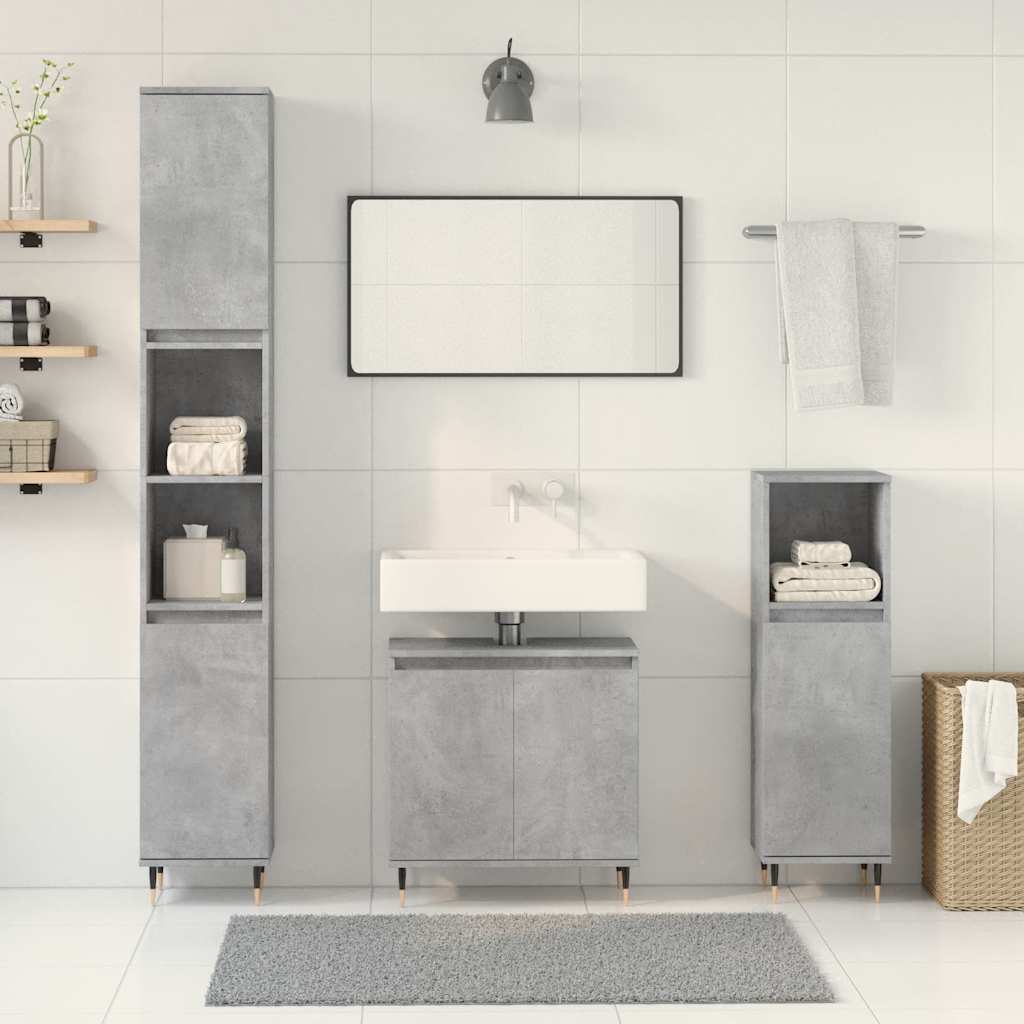 3 Piece Bathroom Furniture Set Concrete Grey Engineered Wood