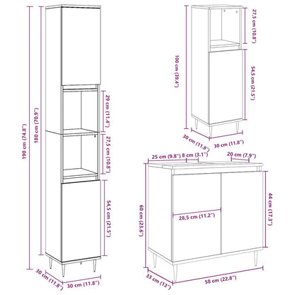 3 Piece Bathroom Furniture Set Concrete Grey Engineered Wood