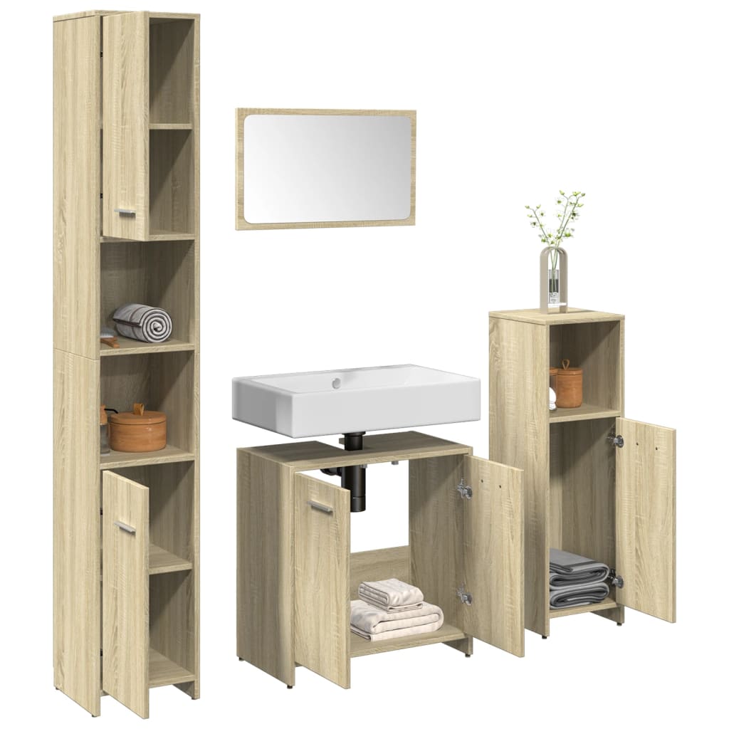 4 Piece Bathroom Furniture Set Sonoma Oak Engineered Wood