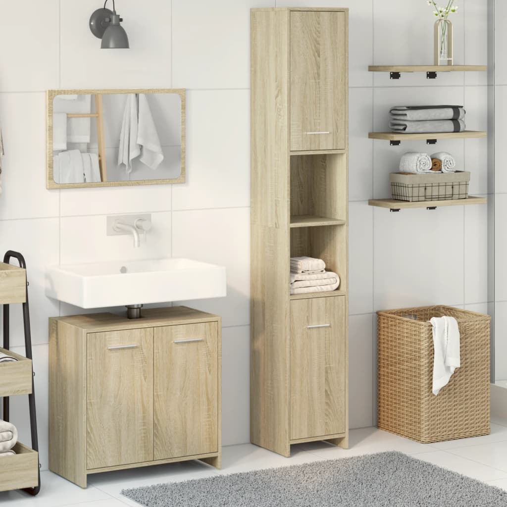 3 Piece Bathroom Furniture Set Sonoma Oak Engineered Wood