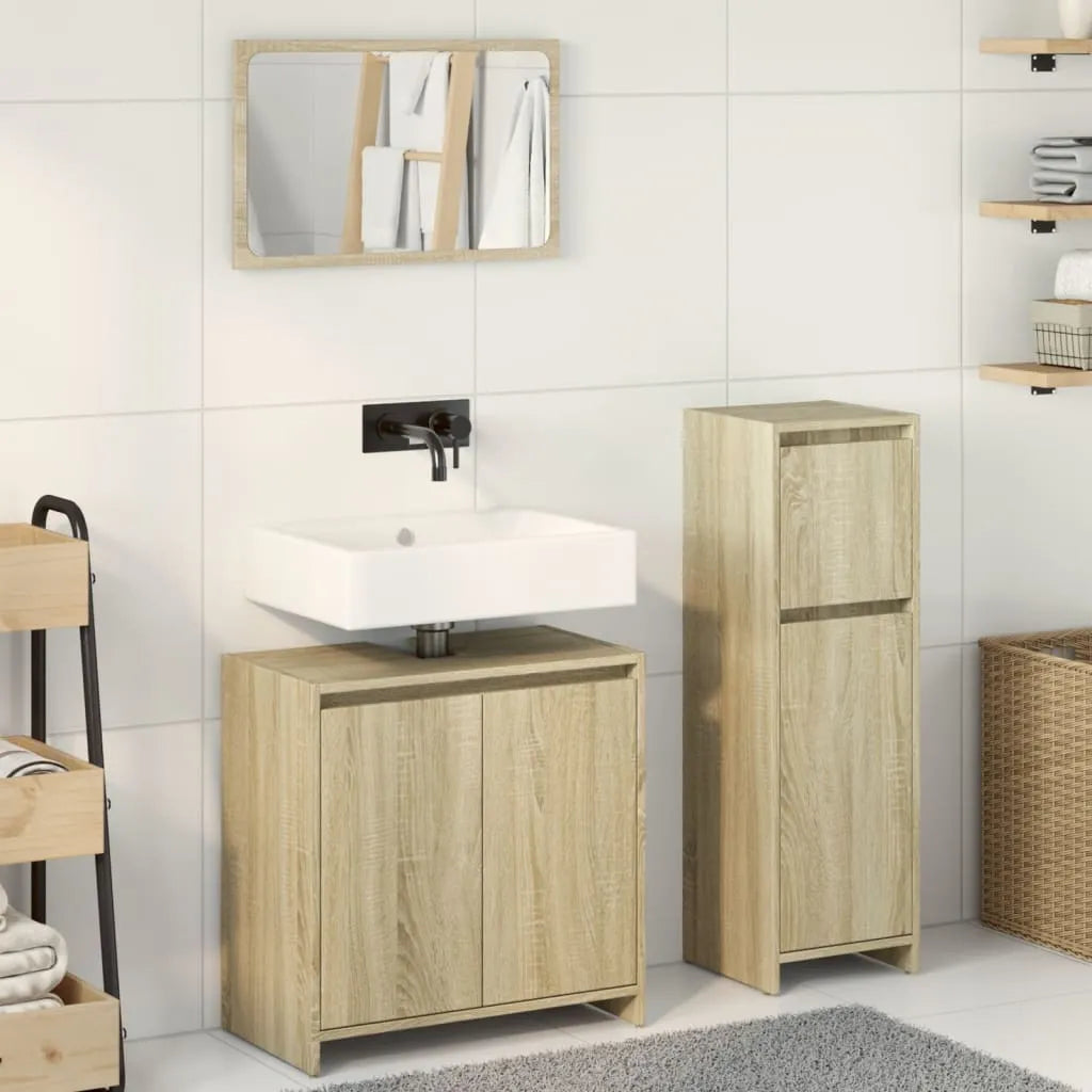 3 Piece Bathroom Furniture Set Sonoma Oak Engineered Wood