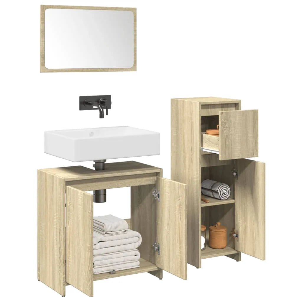 3 Piece Bathroom Furniture Set Sonoma Oak Engineered Wood