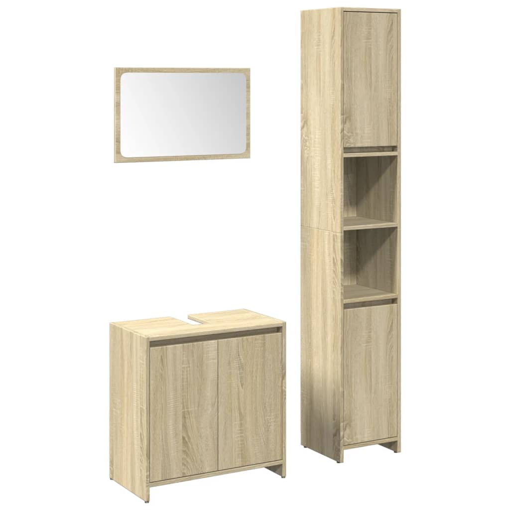 3 Piece Bathroom Furniture Set Sonoma Oak Engineered Wood