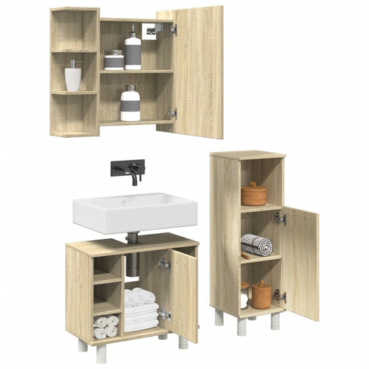 3 Piece Bathroom Furniture set Sonoma Oak Engineered Wood