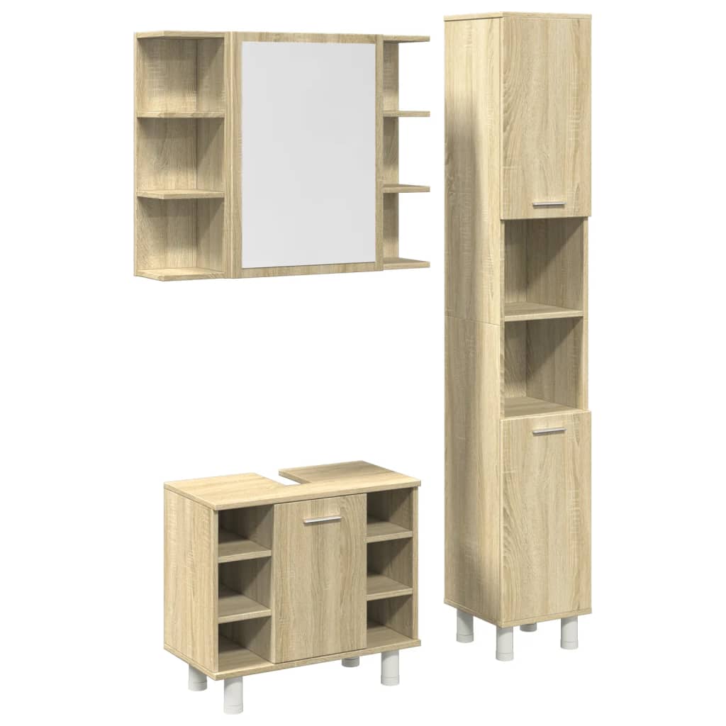 3 Piece Bathroom Furniture set Sonoma Oak Engineered Wood