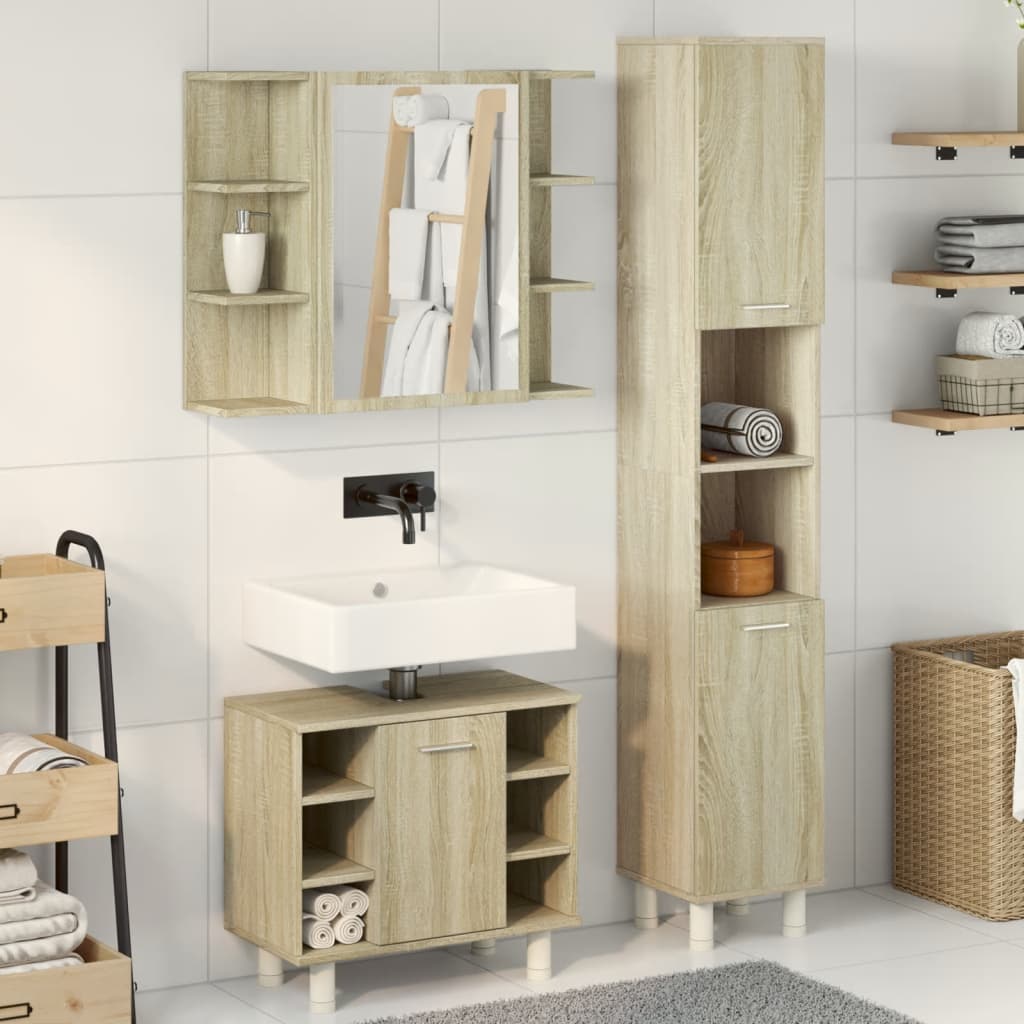 3 Piece Bathroom Furniture set Sonoma Oak Engineered Wood