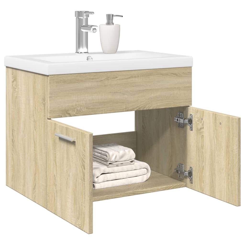 Bathroom Sink Cabinet with Built-in Basin Sonoma Oak