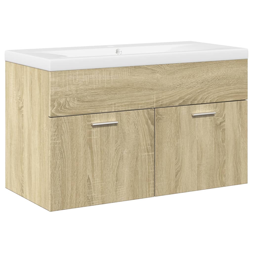 Bathroom Sink Cabinet with Built-in Basin Sonoma Oak