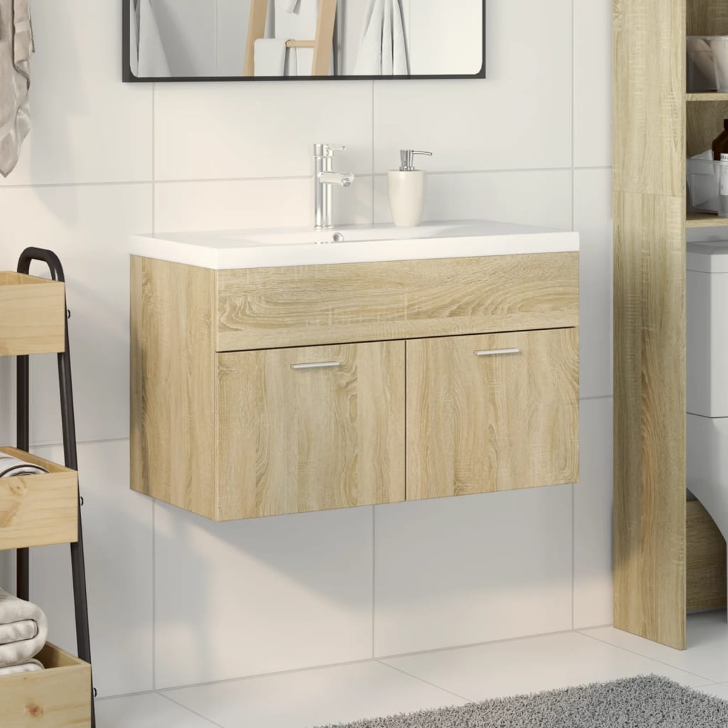 Bathroom Sink Cabinet with Built-in Basin Sonoma Oak